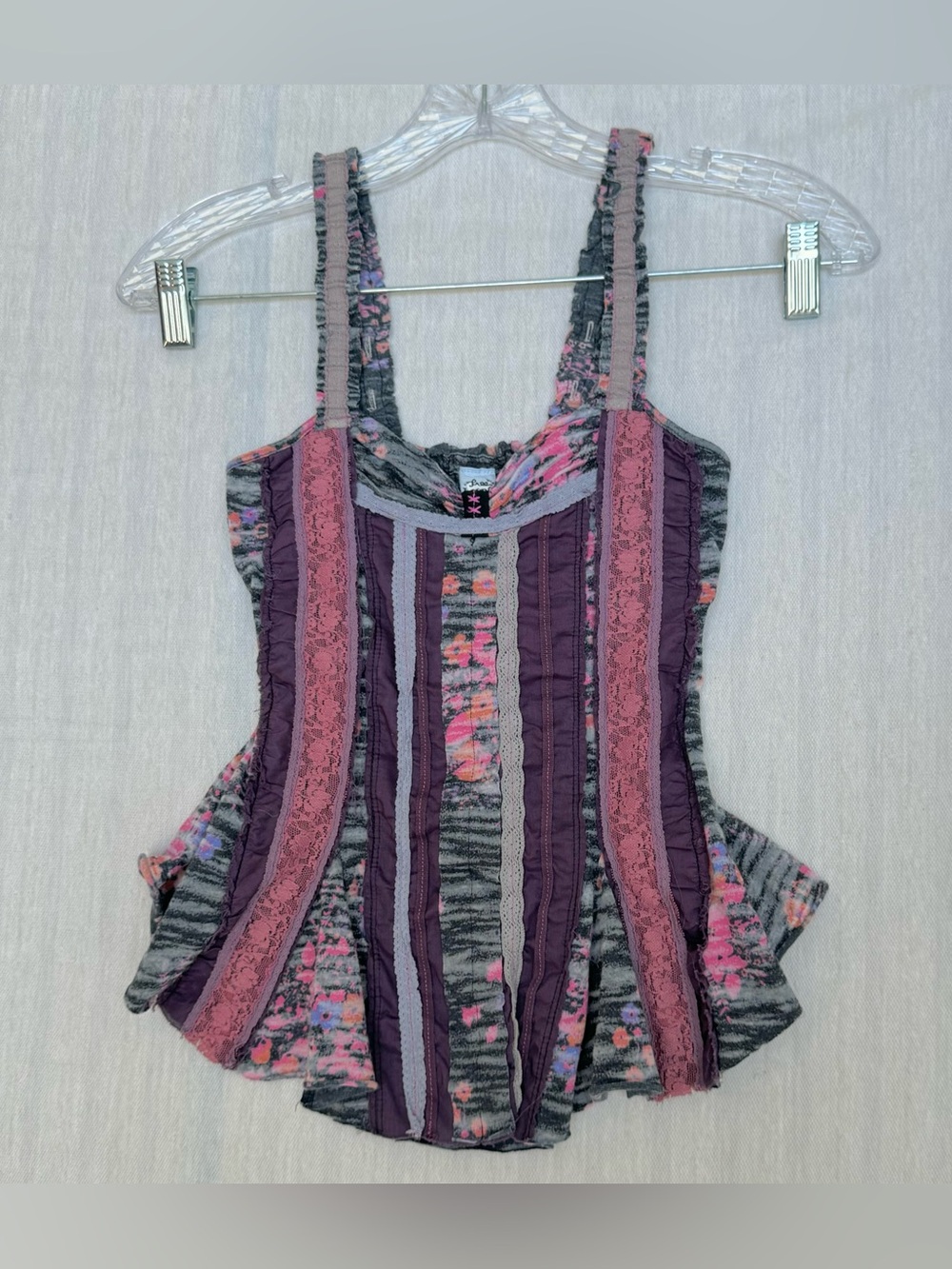 Y2K whimsygoth babydoll corset patchwork peplum flowy tank top